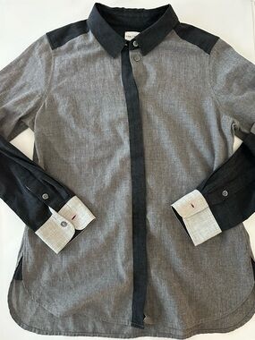 Pink Tartan Gray and Black Button Down Blouse Size 4 100% Cotton Long Sleeve